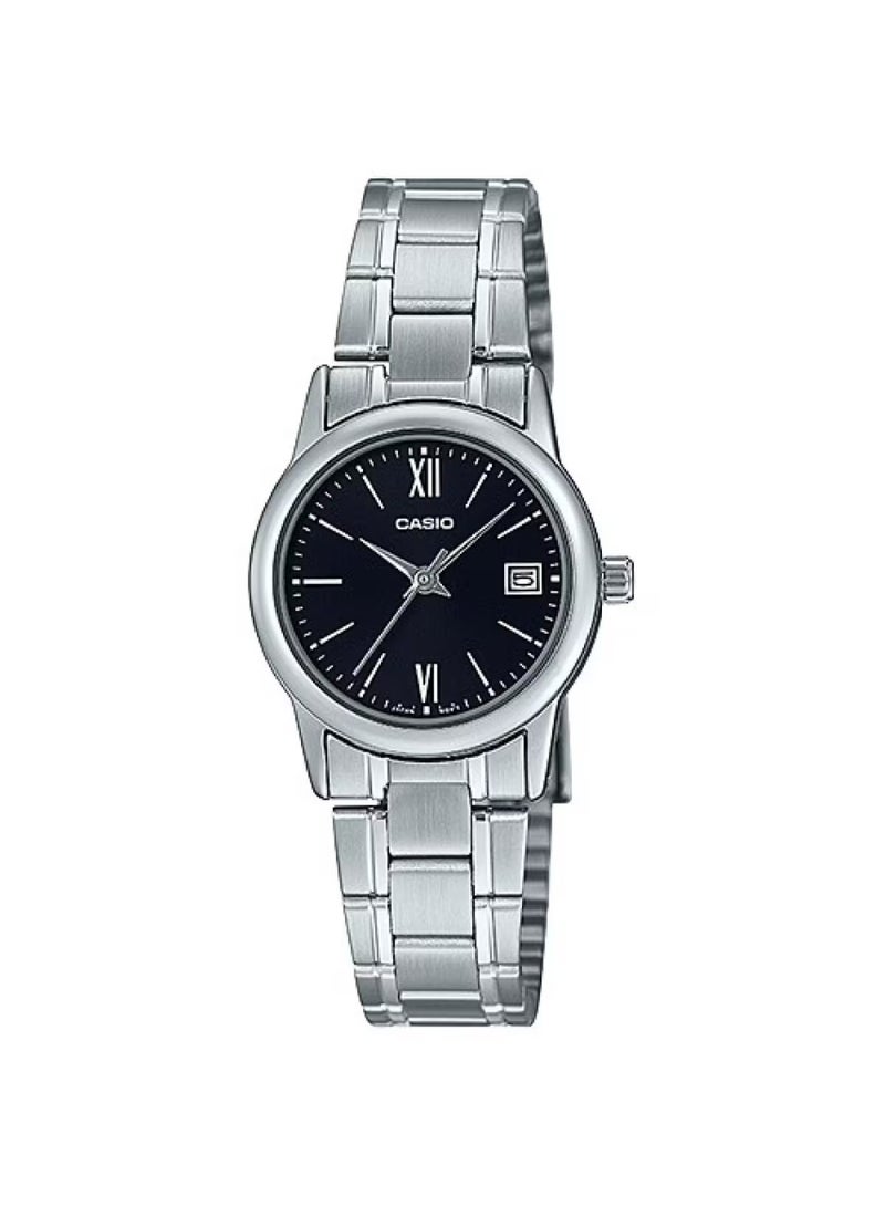 Casio Black Roman Stylish Dial Couple Gift Watches for His and Her MTP/LTP-V002D-1B3 - Image 4